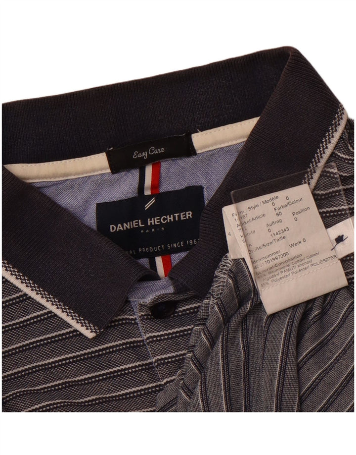 DANIEL HECHTER Mens Easy Care Polo Shirt Large Grey Striped Cotton