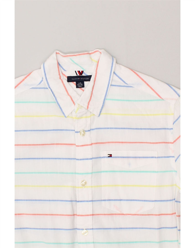 TOMMY HILFIGER Boys Shirt 12-13 Years Large White Striped | Vintage Tommy Hilfiger | Thrift | Second-Hand Tommy Hilfiger | Used Clothing | Messina Hembry 