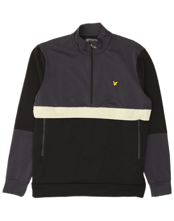 Lyle & Scott Mens Zip Neck Sweatshirt Jumper Large Black Colourblock