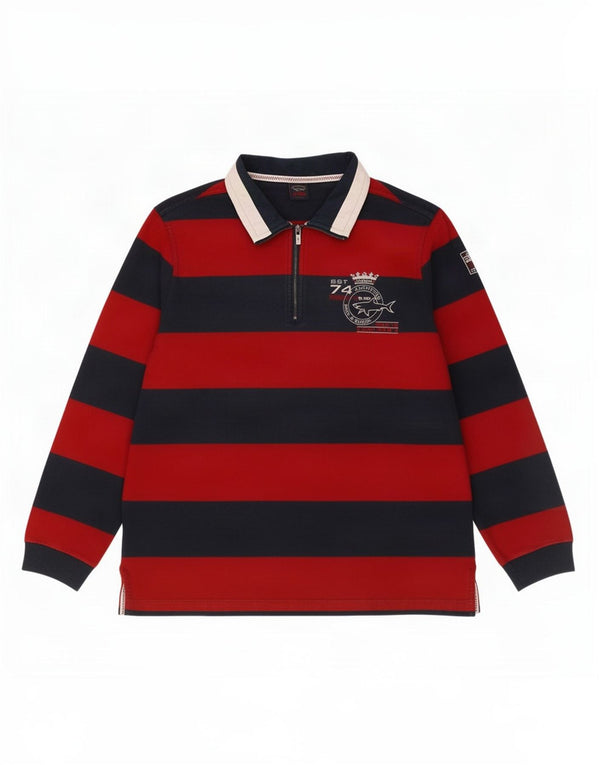 Paul & Shark Mens Yachting Graphic Rugby Polo Shirt Large Blue Striped