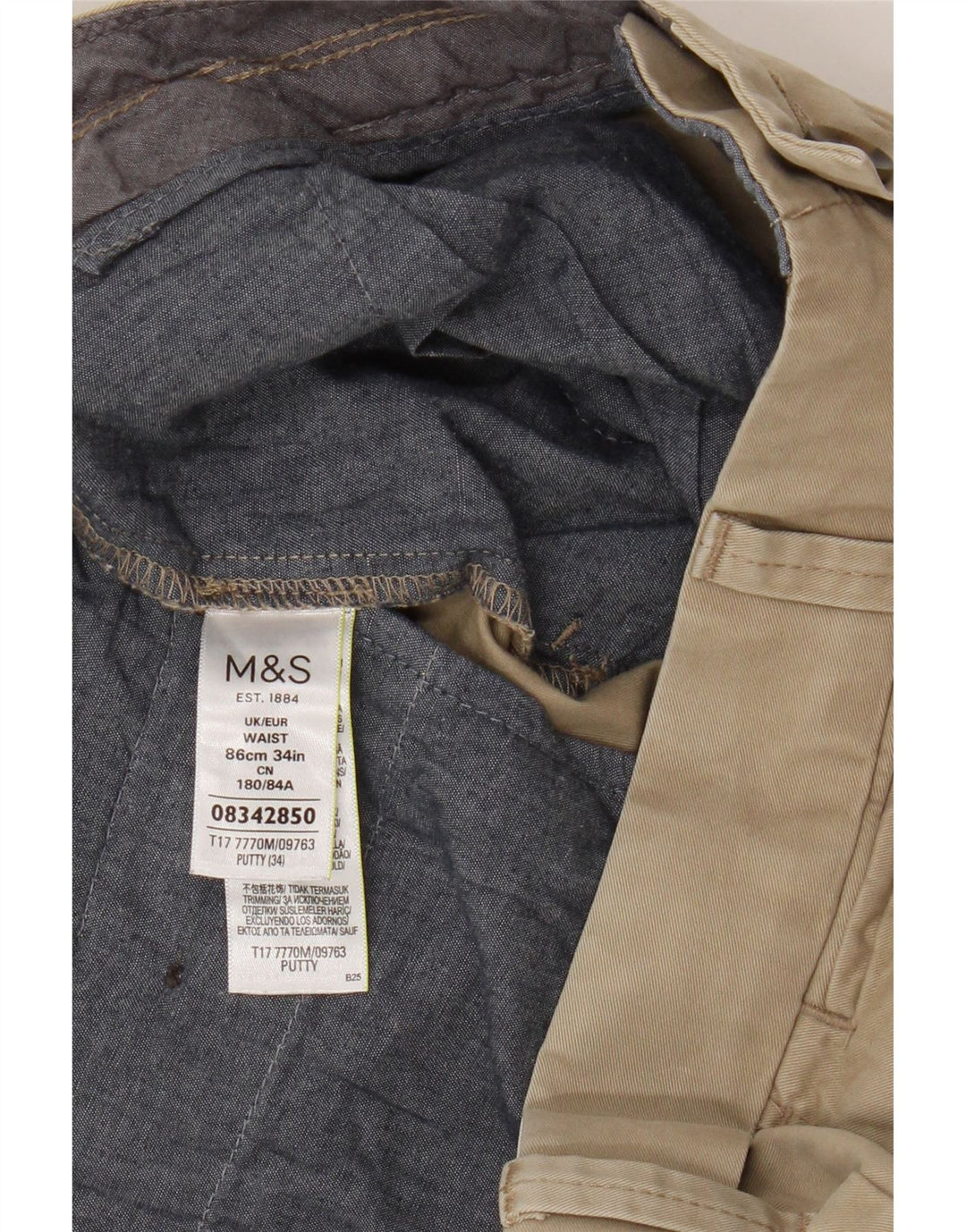 Marks & Spencer Mens Chino Shorts W34 Large Beige Cotton