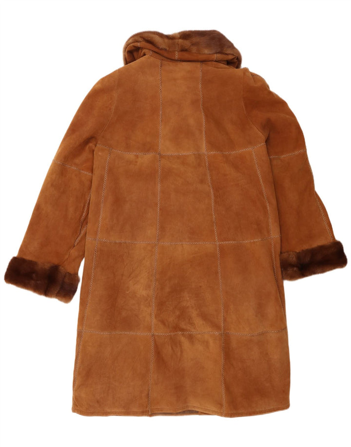 Vintage Womens Shearling Coat IT 46 Large Brown Leather