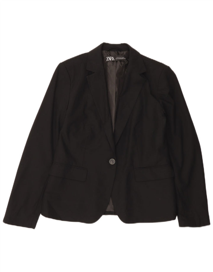 Zara Womens 1 Button Blazer Jacket EU 38 Small Black Polyester