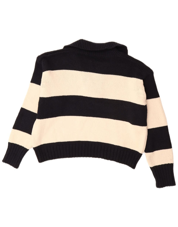 ZARA Womens Oversized Polo Neck Jumper Sweater UK 14 Medium Black Striped