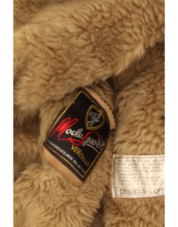 VINTAGE Mens Shearling Overcoat UK 38 Medium Brown Leather