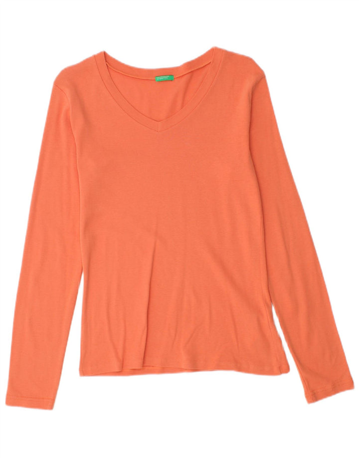 Benetton Womens Top Long Sleeve UK 12 Medium Orange Cotton