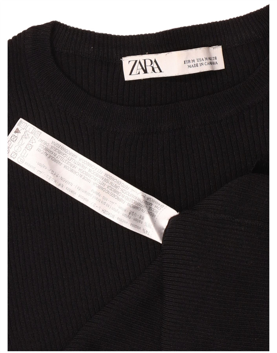 Zara Womens Crop Crew Neck Jumper Sweater UK 12 Medium Black Viscose
