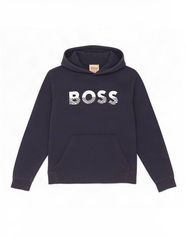 Hugo Boss Boys Graphic Hoodie Jumper 8-9 Years Navy Blue Cotton