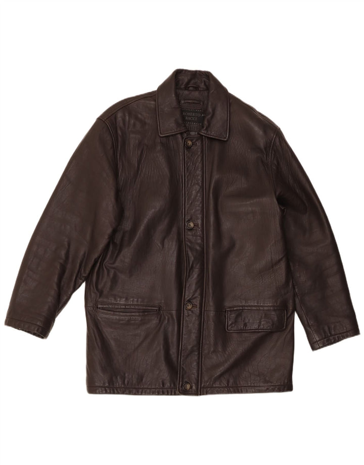 Vintage Mens Leather Jacket IT 50 Large Brown Leather