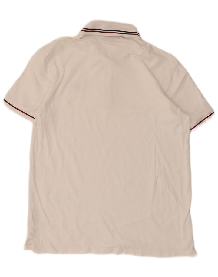 Hugo Boss Mens Polo Shirt Medium White Striped Cotton