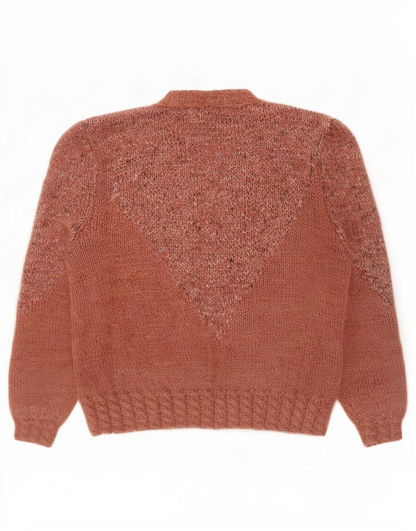 Vintage Womens Oversized Open Cardigan Sweater UK 18 XL Pink Flecked