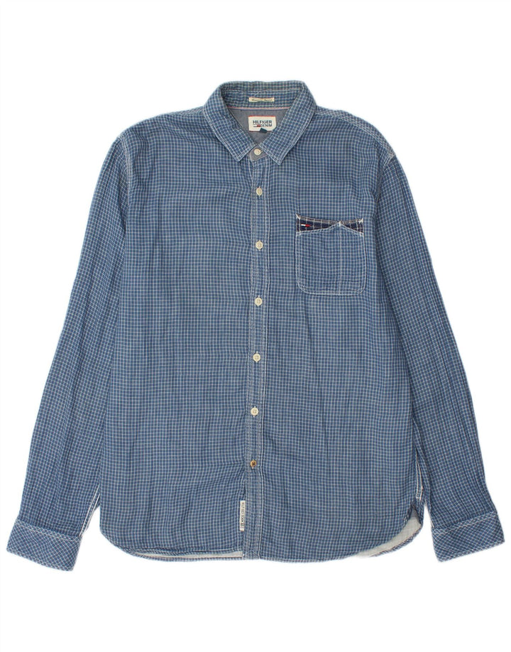Tommy Hilfiger Mens Shirt Large Blue Check Cotton
