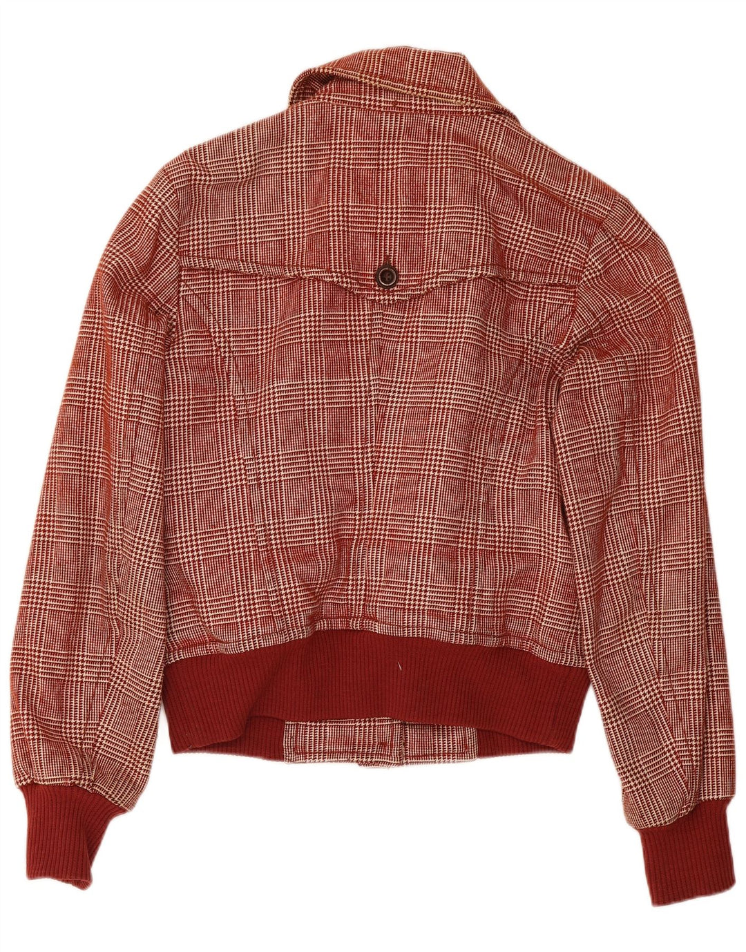 Sisley Womens Bomber Jacket UK 6 XS Burgundy Houndstooth Wool