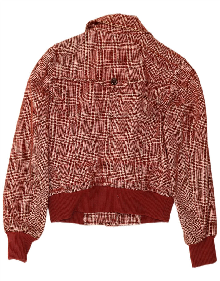 Sisley Womens Bomber Jacket UK 6 XS Burgundy Houndstooth Wool