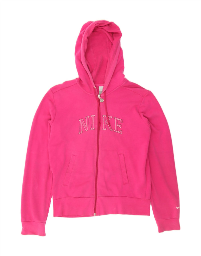 NIKE Womens Graphic Zip Hoodie Sweater UK 14/16 Large Pink Cotton Vintage Nike and Second-Hand Nike from Messina Hembry 