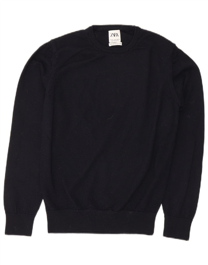 ZARA Womens Crew Neck Jumper Sweater UK 14 Medium Navy Blue Wool