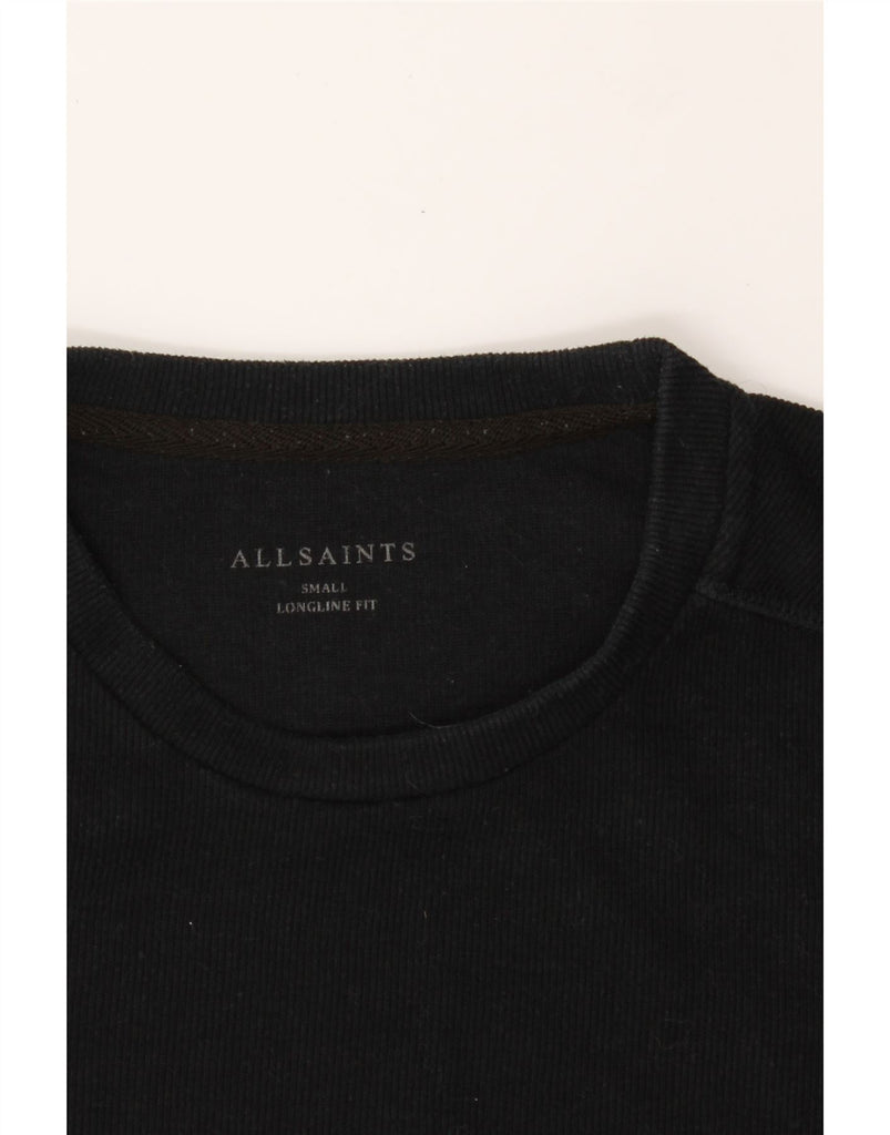 ALL SAINTS Mens Longline Fit Crew Neck Jumper Sweater Small Black Cotton Vintage All Saints and Second-Hand All Saints from Messina Hembry 
