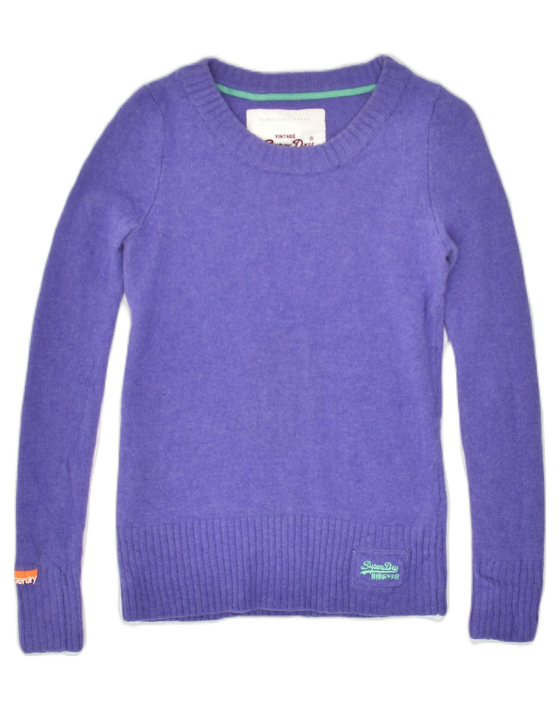 SUPERDRY Womens Boat Neck Jumper Sweater UK 10 Small Purple Lambswool | Vintage Superdry | Thrift | Second-Hand Superdry | Used Clothing | Messina Hembry 