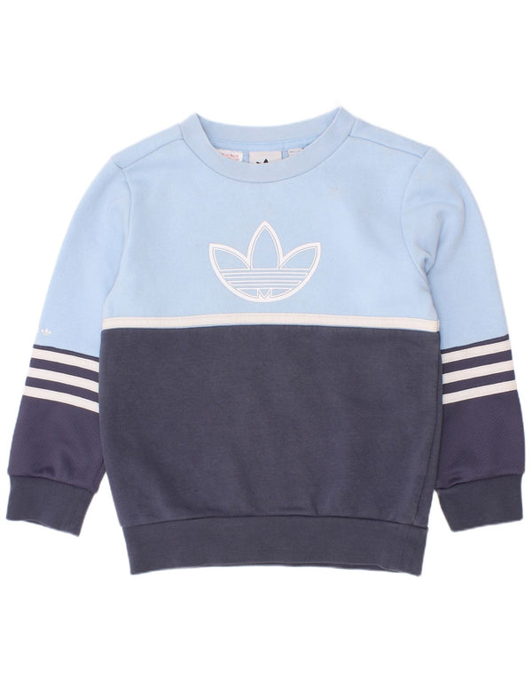 Adidas Boys Graphic Sweatshirt Jumper 5-6 Years Blue Colourblock Cotton