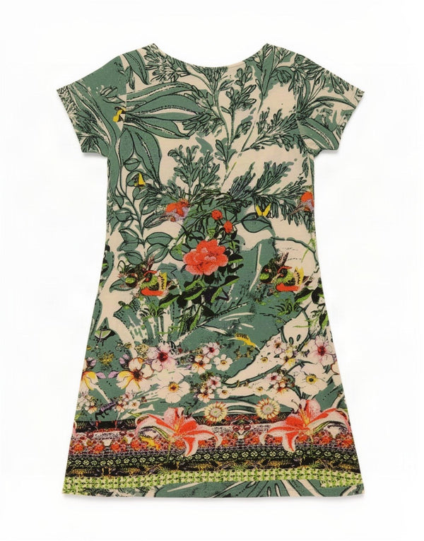 Desigual Womens A-Line Dress UK 18 XL Green Floral Viscose
