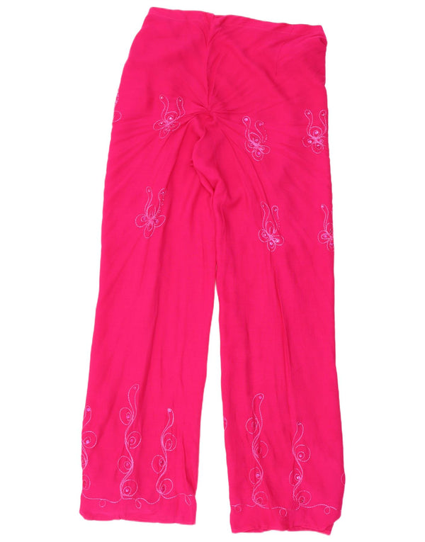 Vintage Womens Wrap Harem Trousers W26 L33 Pink Floral Rayon
