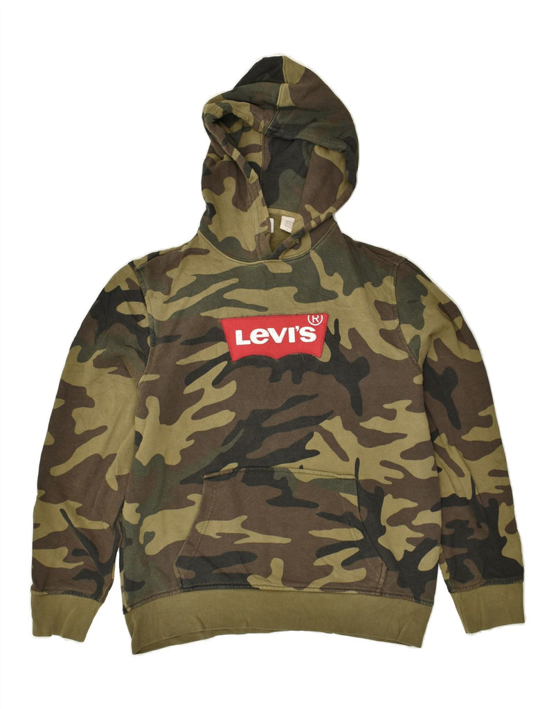 LEVI'S Mens Graphic Hoodie Jumper Medium Khaki Camouflage Cotton | Vintage Levi's | Thrift | Second-Hand Levi's | Used Clothing | Messina Hembry 