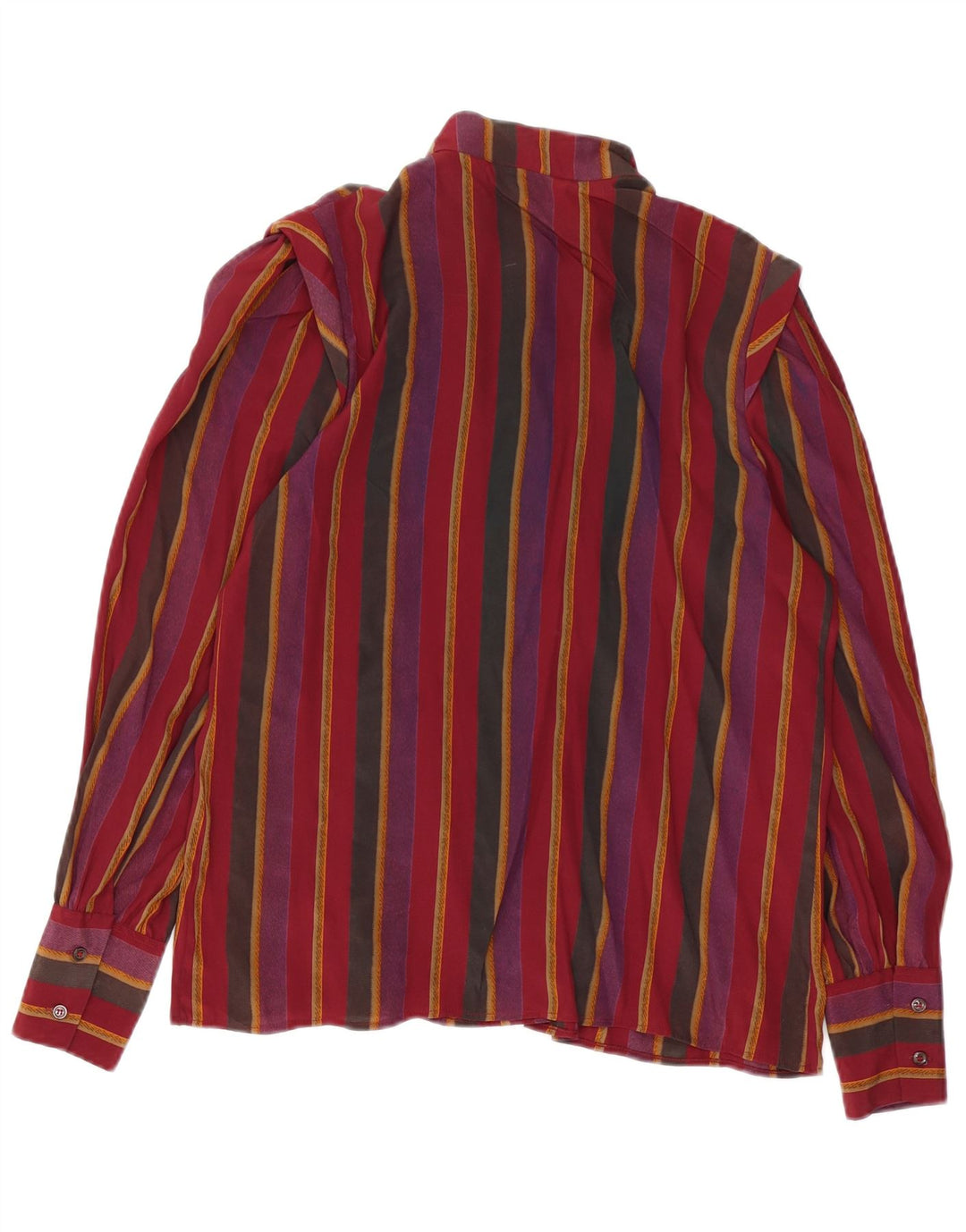 VINTAGE Womens Shirt Blouse IT 46 Large Burgundy Striped Silk