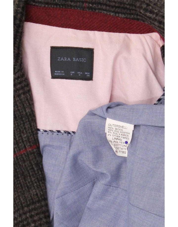 Zara Womens 1 Button Blazer Jacket UK 10 Small Grey Houndstooth Wool