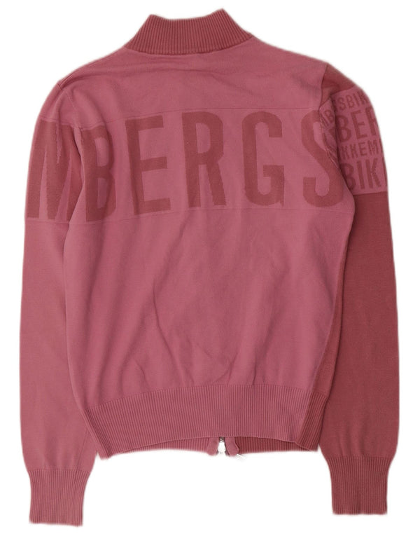 Bikkembergs Womens Graphic Cardigan Sweater UK 14 Medium Pink Colourblock