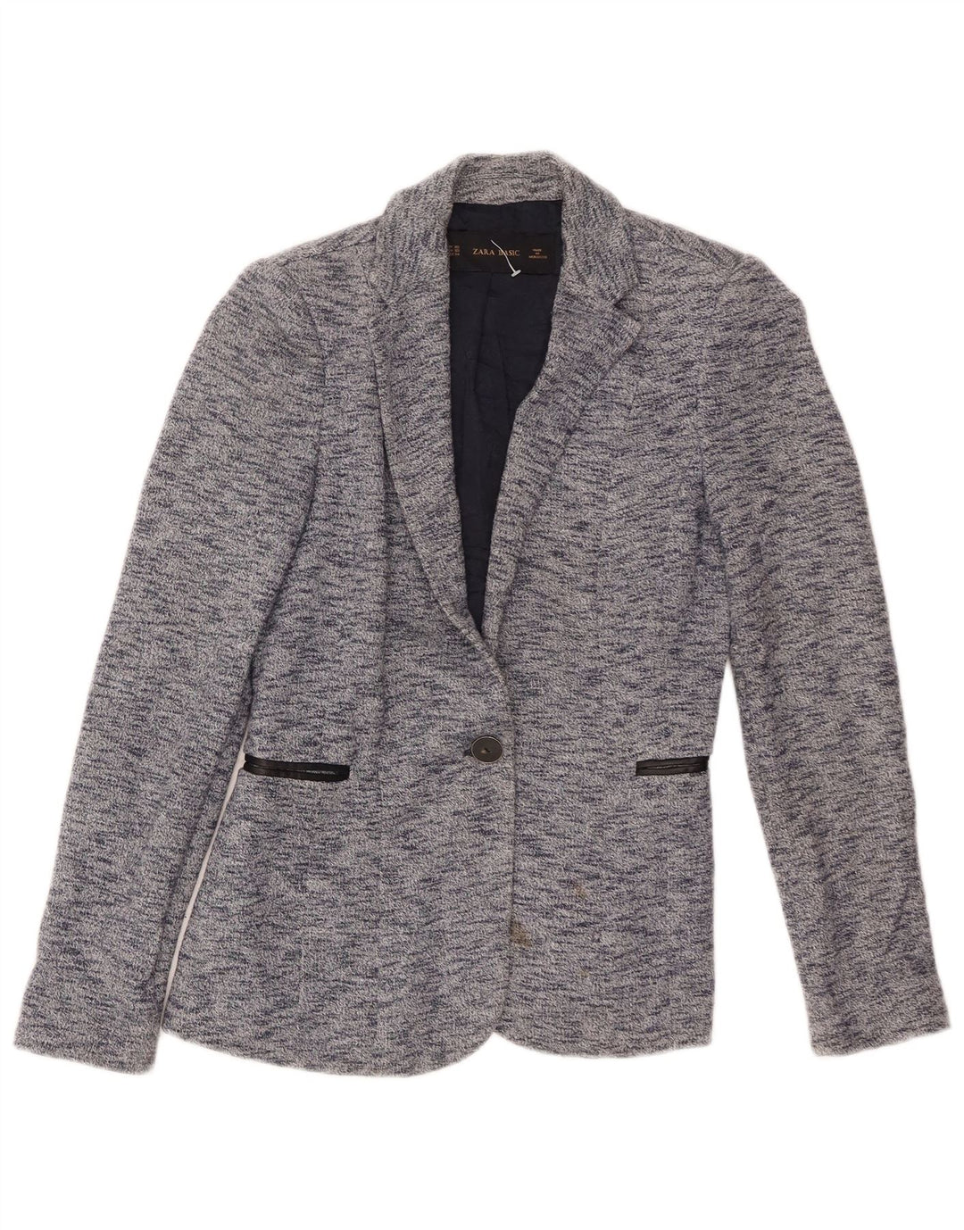 Zara Womens 1 Button Blazer Jacket UK 6 XS Blue Flecked Cotton