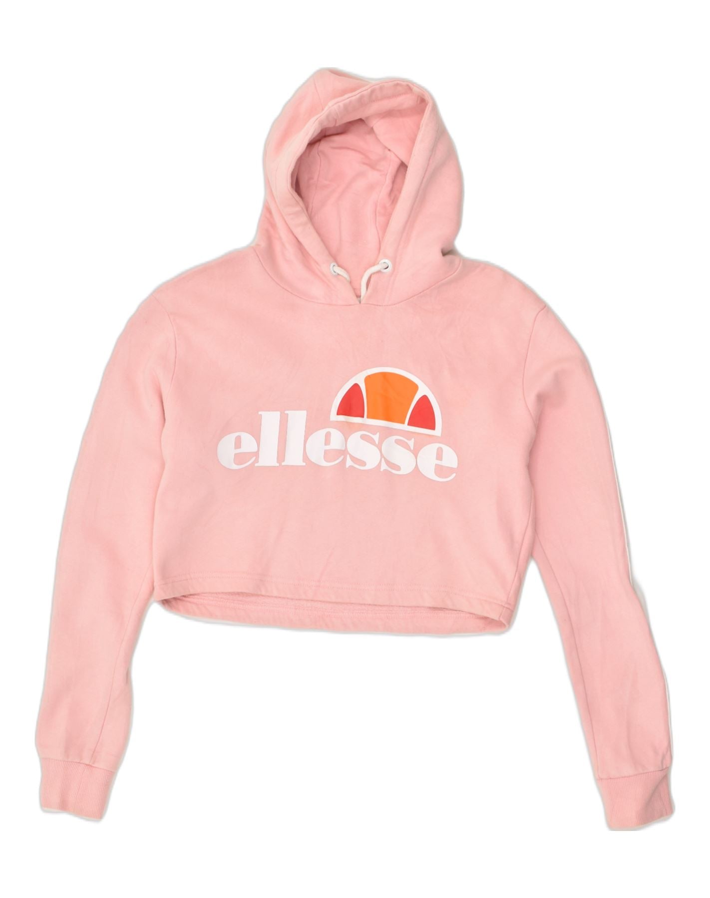 ELLESSE Womens Graphic Crop Hoodie Jumper UK 8 Small Pink Cotton