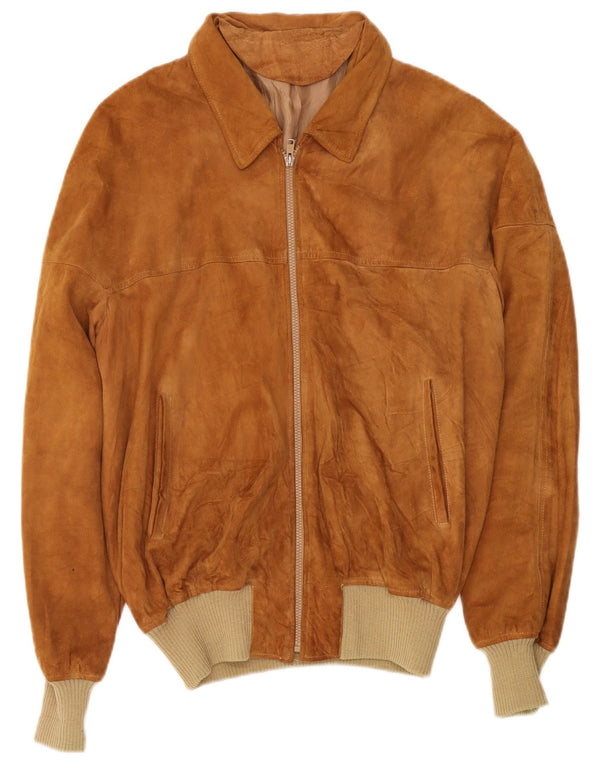 Vintage Mens Suede Bomber Jacket UK 40 Large Brown Leather