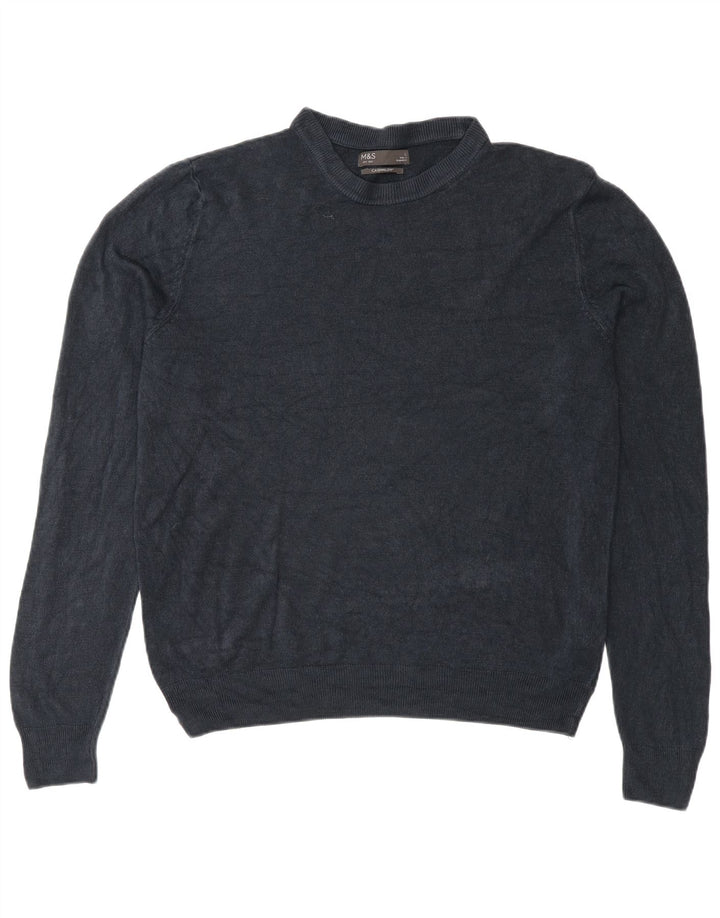 Marks & Spencer Mens Crew Neck Jumper Sweater Large Navy Blue Acrylic