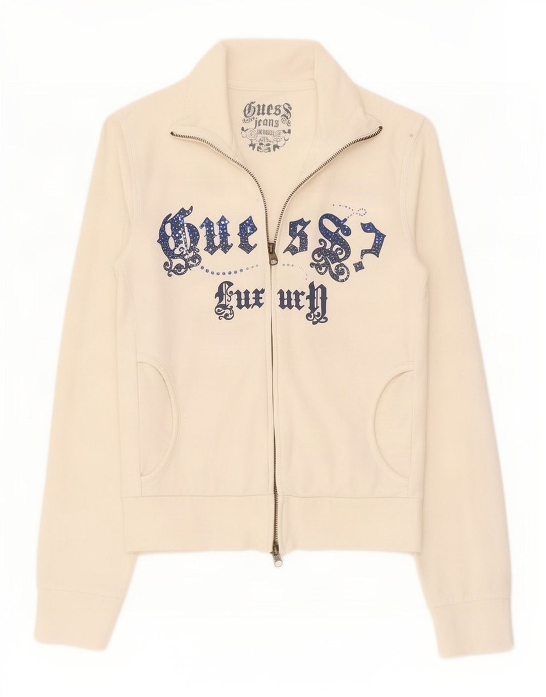 Guess Womens Graphic Tracksuit Top Jacket UK 10 Small White Cotton