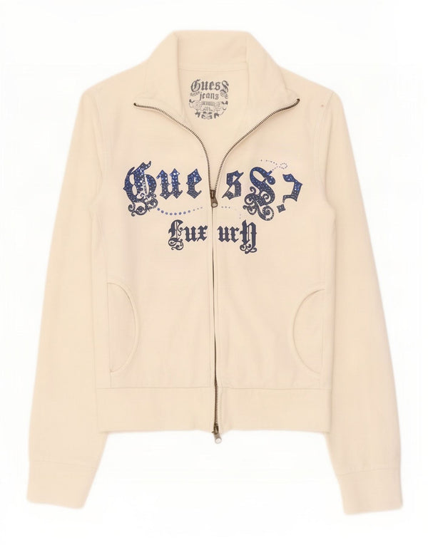 Guess Womens Graphic Tracksuit Top Jacket UK 10 Small White Cotton