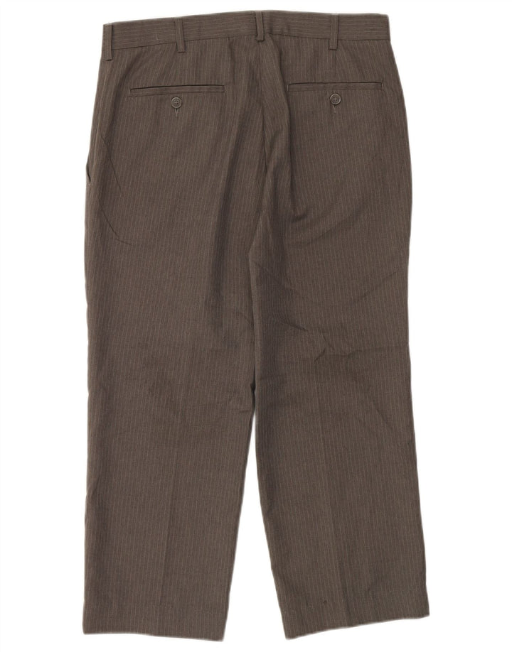 Farah Mens Straight Cropped Trousers W32 L24 Grey Pinstripe Polyester