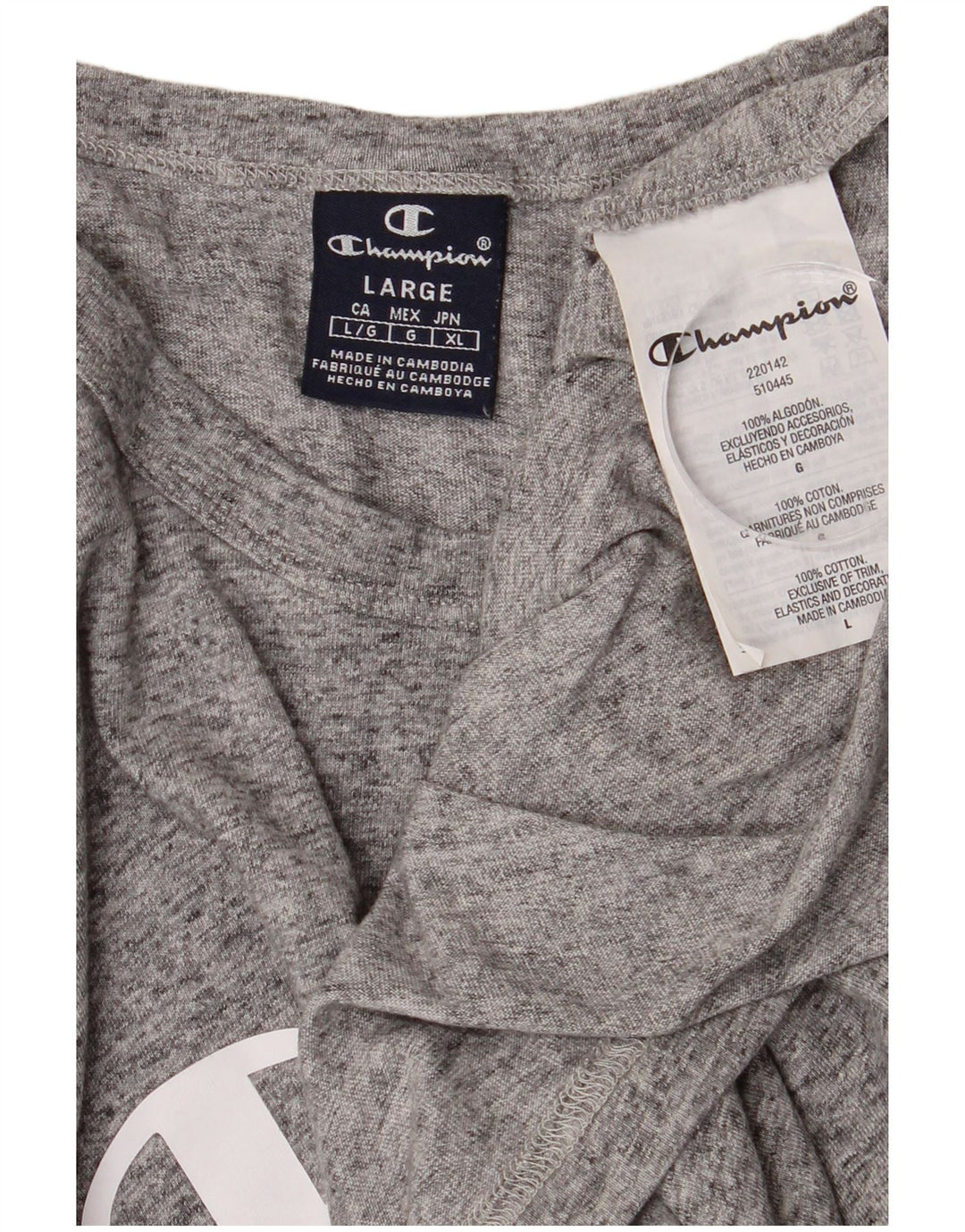 CHAMPION Mens Graphic T-Shirt Top Large Grey Flecked Cotton