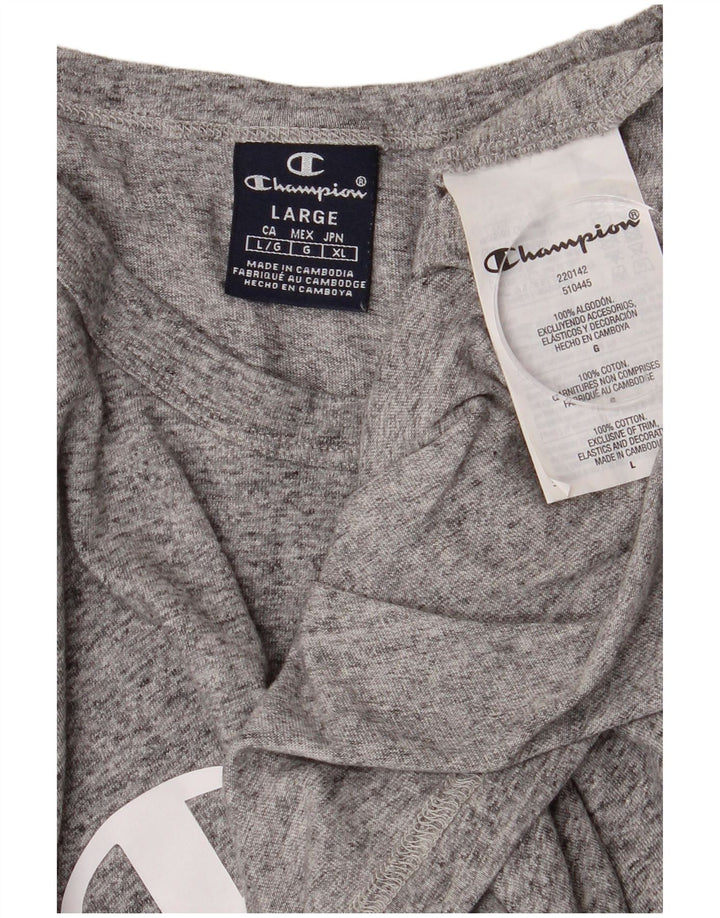 CHAMPION Mens Graphic T-Shirt Top Large Grey Flecked Cotton