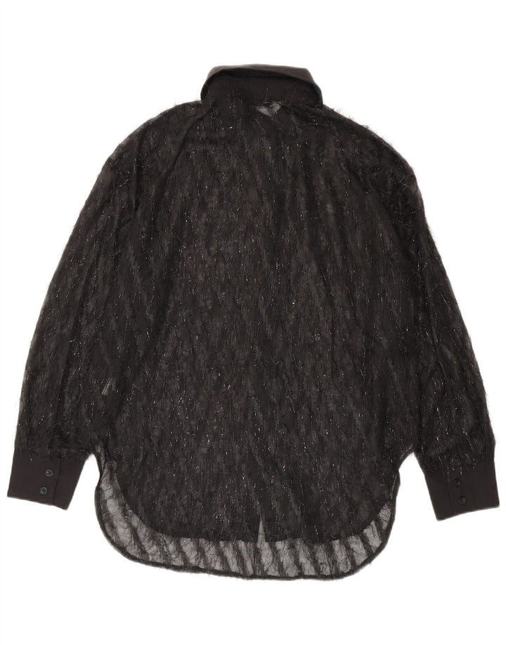 Shein Womens See Through Oversized Shirt Blouse UK 10 Small Black