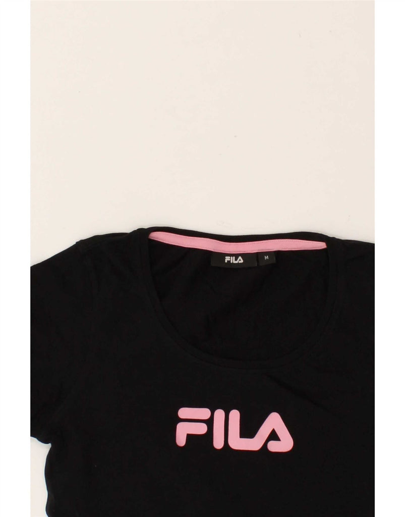 FILA Womens Graphic T-Shirt Top UK 12 Medium Black Vintage Fila and Second-Hand Fila from Messina Hembry 