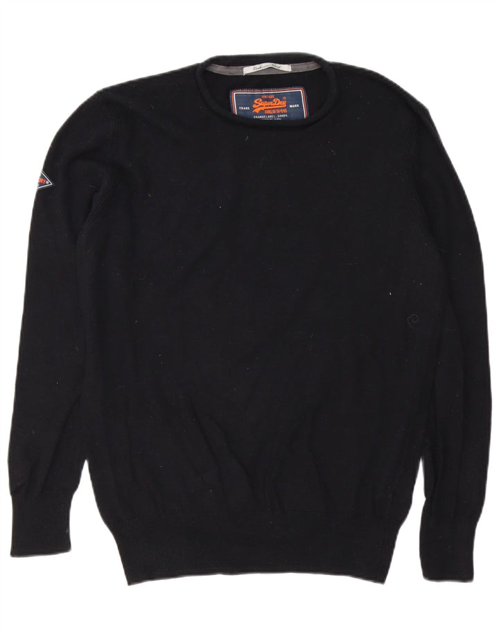 Superdry Mens Crew Neck Jumper Sweater Small Black Cotton