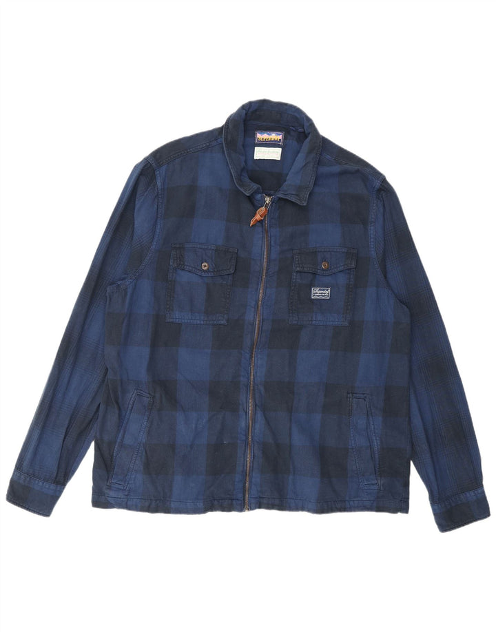 Superdry Mens Flannel Shirt 2XL Navy Blue Check Cotton