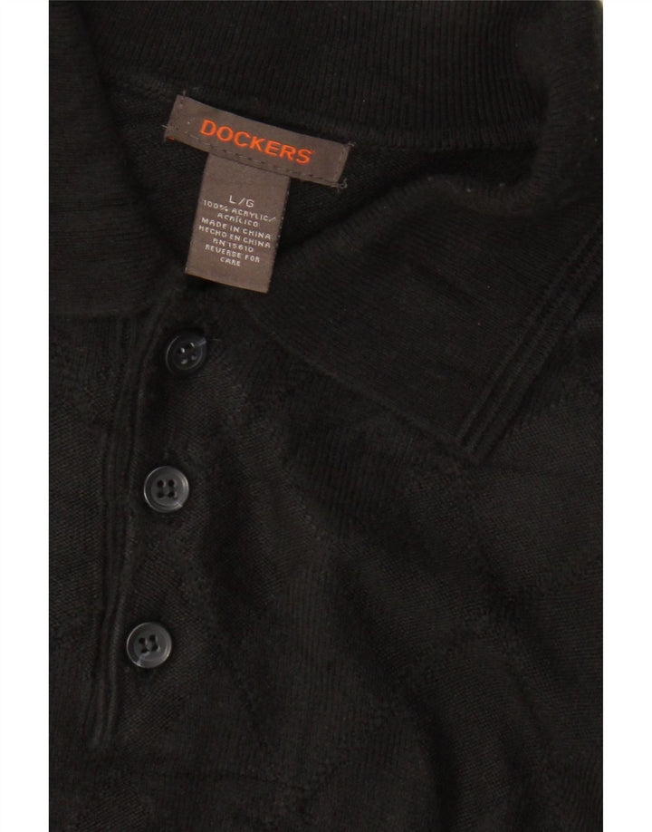 Dockers Mens Polo Neck Jumper Sweater Large Black Acrylic