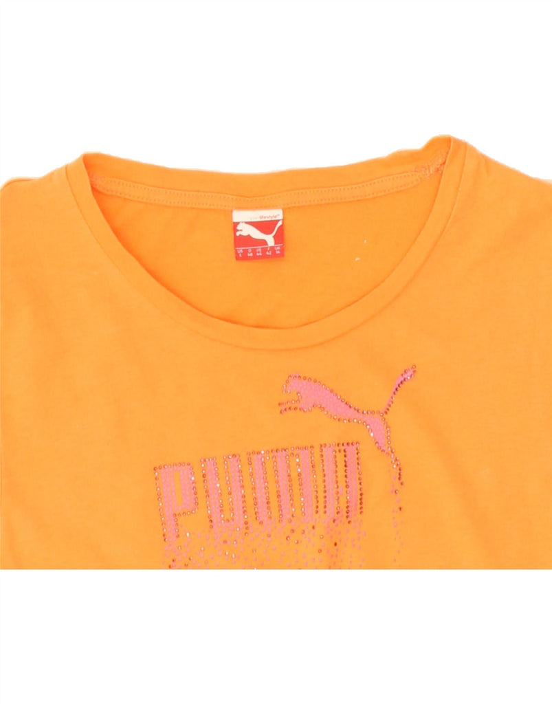 PUMA Womens Graphic T-Shirt Top UK 14 Large Orange Cotton | Vintage Puma | Thrift | Second-Hand Puma | Used Clothing | Messina Hembry 
