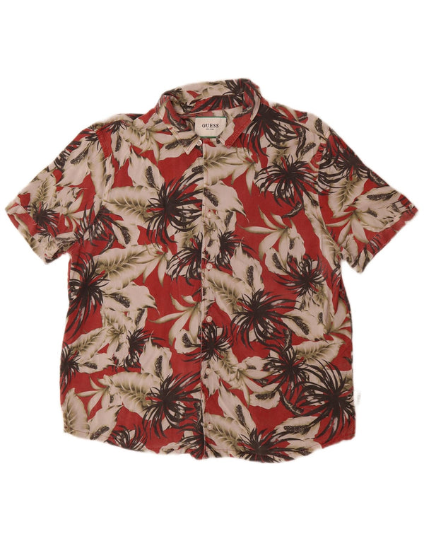 Guess Mens Short Sleeve Regular Fit Shirt Small Red Floral