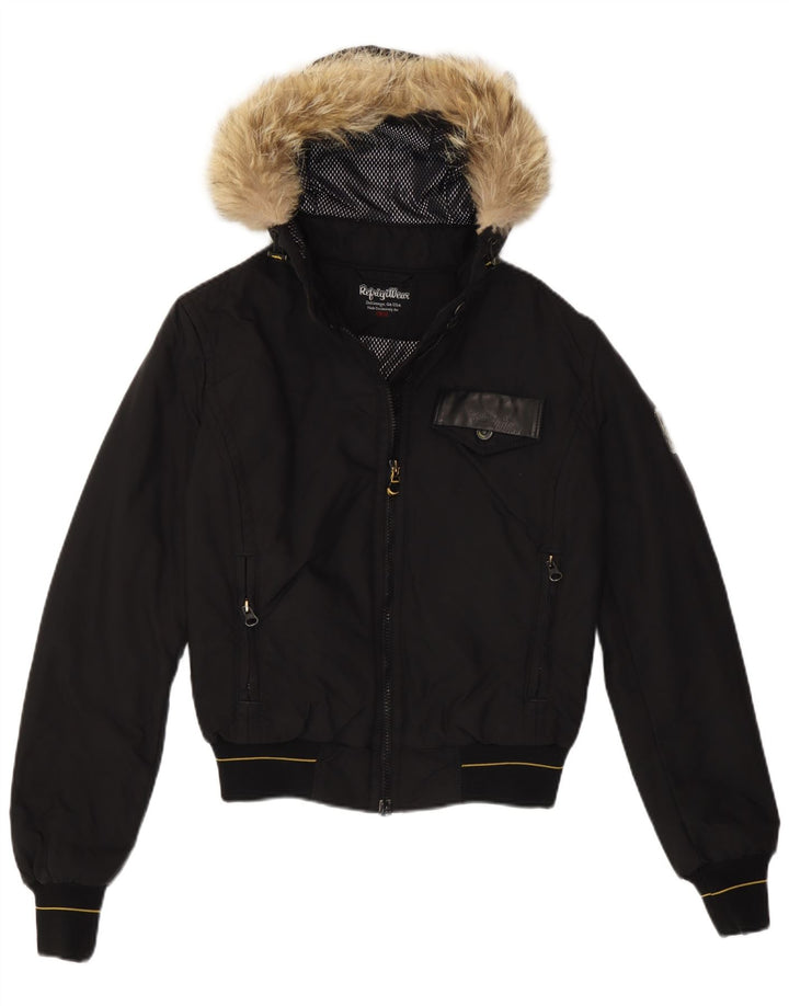 Refrigiwear Womens Hooded Bomber Jacket UK 10 Small Black Nylon