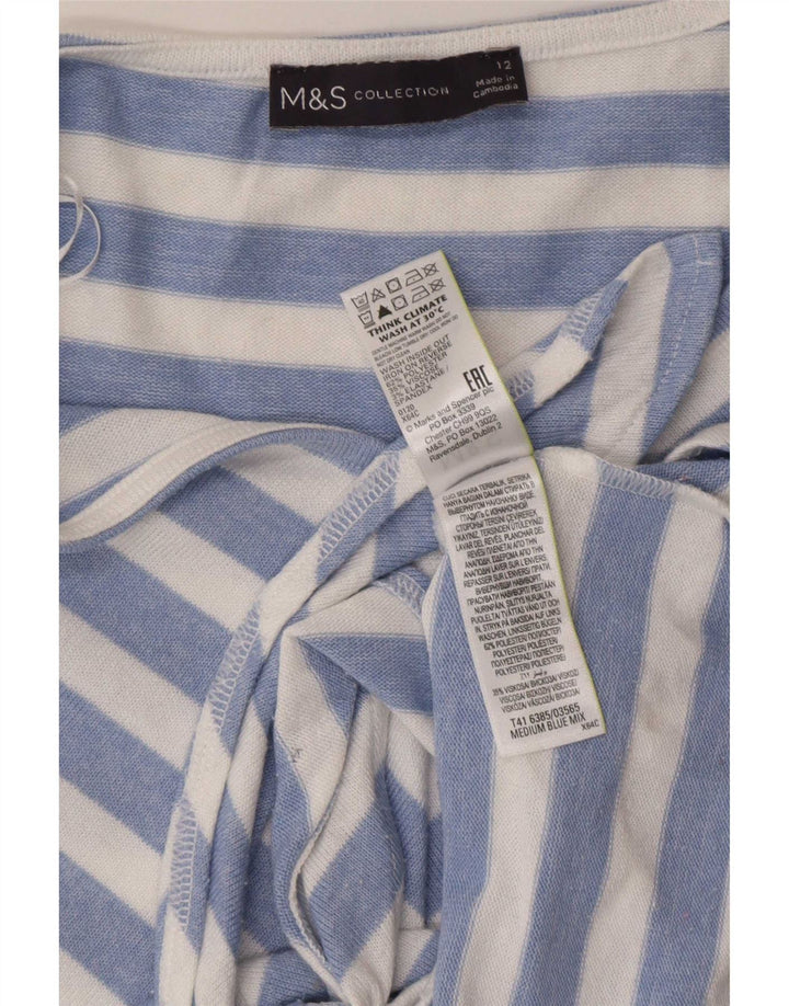 Marks & Spencer Womens Front Tie Blouse Top UK 12 Medium Blue Striped