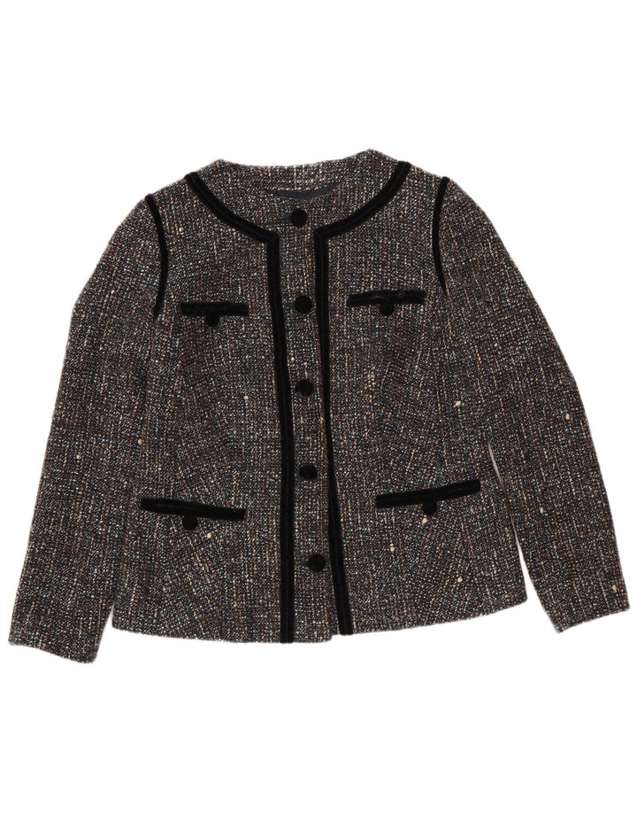 VINTAGE Womens 5 Button Blazer Jacket UK 12 Medium Grey Flecked