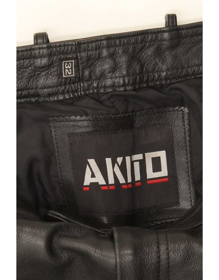Akito Mens Slim Leather Trousers W32 L34 Black Leather