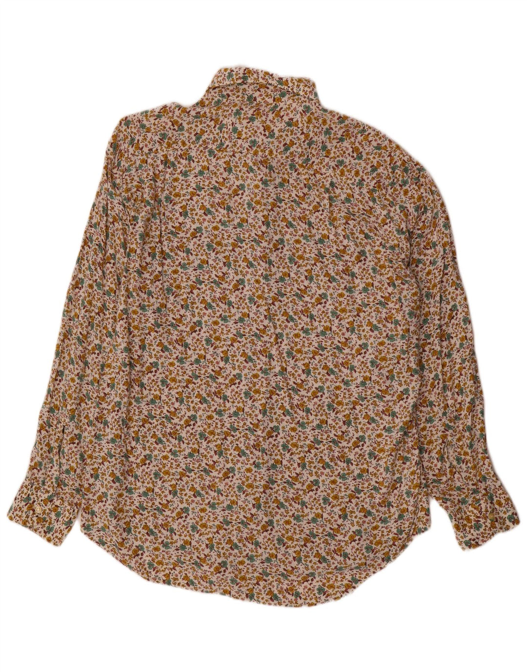 Vintage Mens Shirt Large Beige Floral Cotton